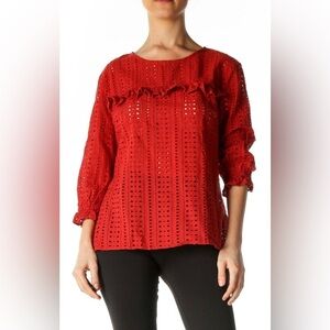 🌞Amour Vert Eyelet Ruffle Keyhole Blouse Top S NWOT